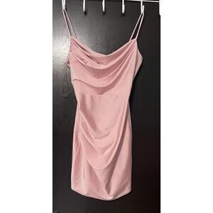 NWT Windsor Sz L Pink Satin Body Con Mini Dress Cowl Neckline Spaghetti Straps